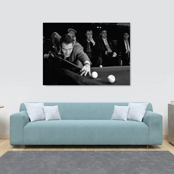 The Hustler - Classic Movie - Paul Newman Playing Pool - Canvas Wall Art Framed Print - Various Sizes