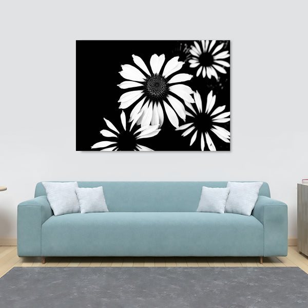 Monochrome Four Flowers - Wall Art - Canvas Wall Art Framed Print - Various Sizes