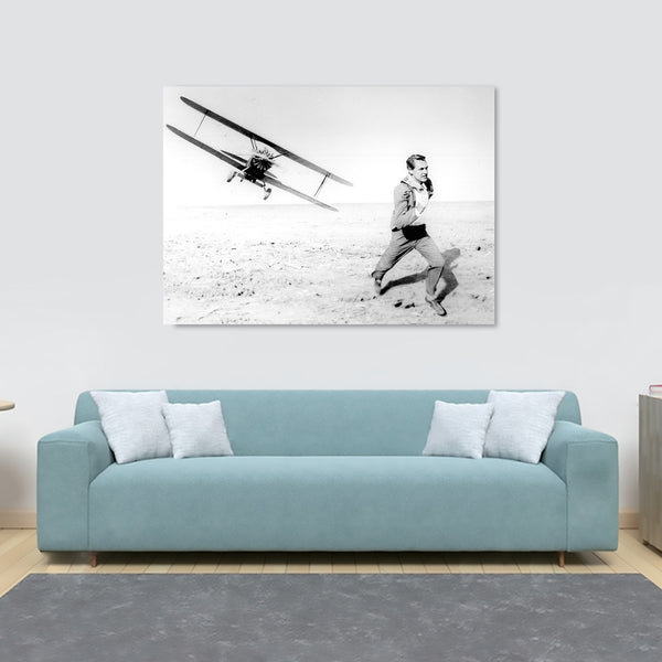 North by Northwest  - Cary Grant Airplane Chase - Movie Wall Art - Canvas Wall Art Framed Print - Various Sizes