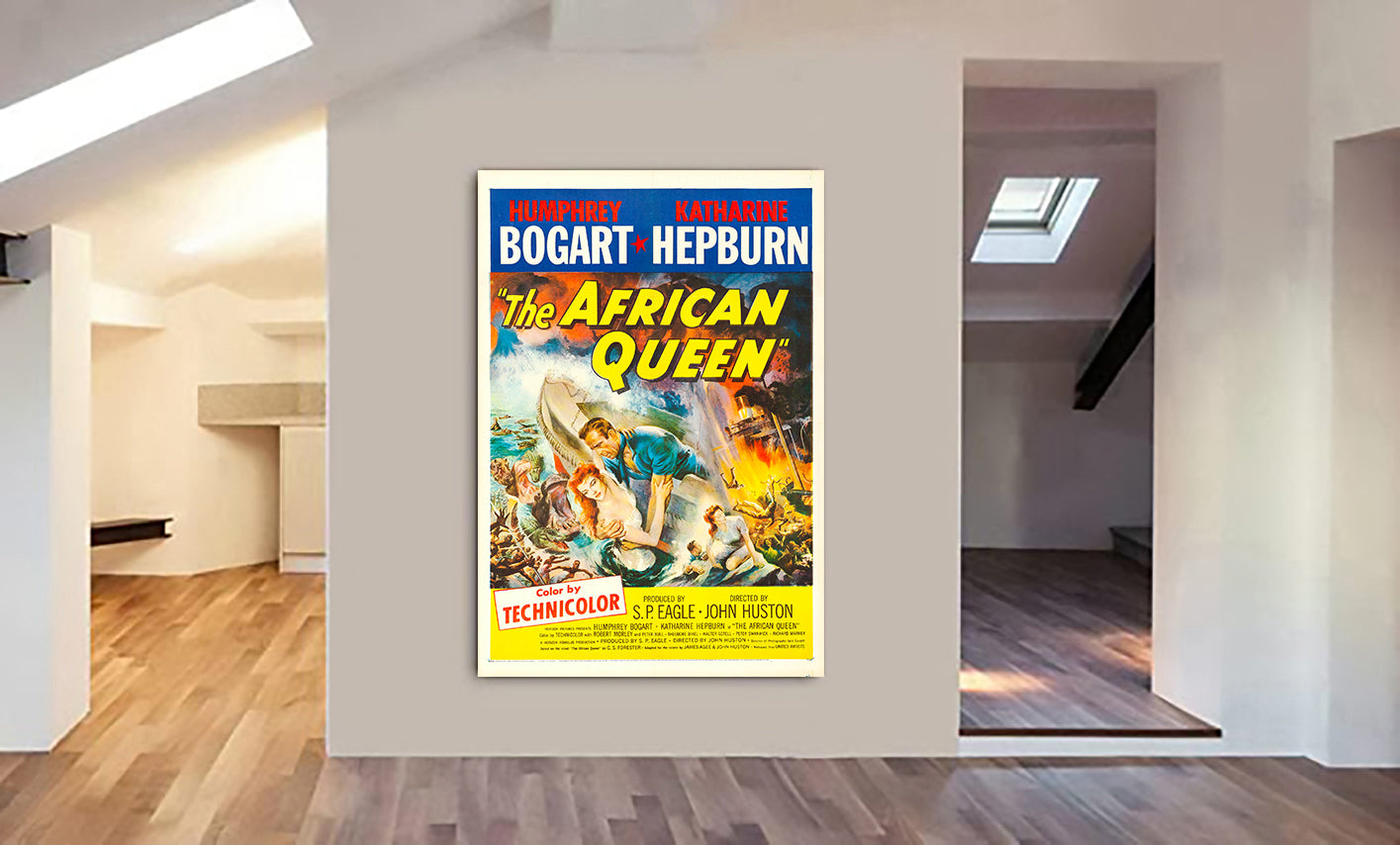 The African Queen - Bogart - Hepburn Movie Art - Canvas Wall Art Framed Print - Various Sizes