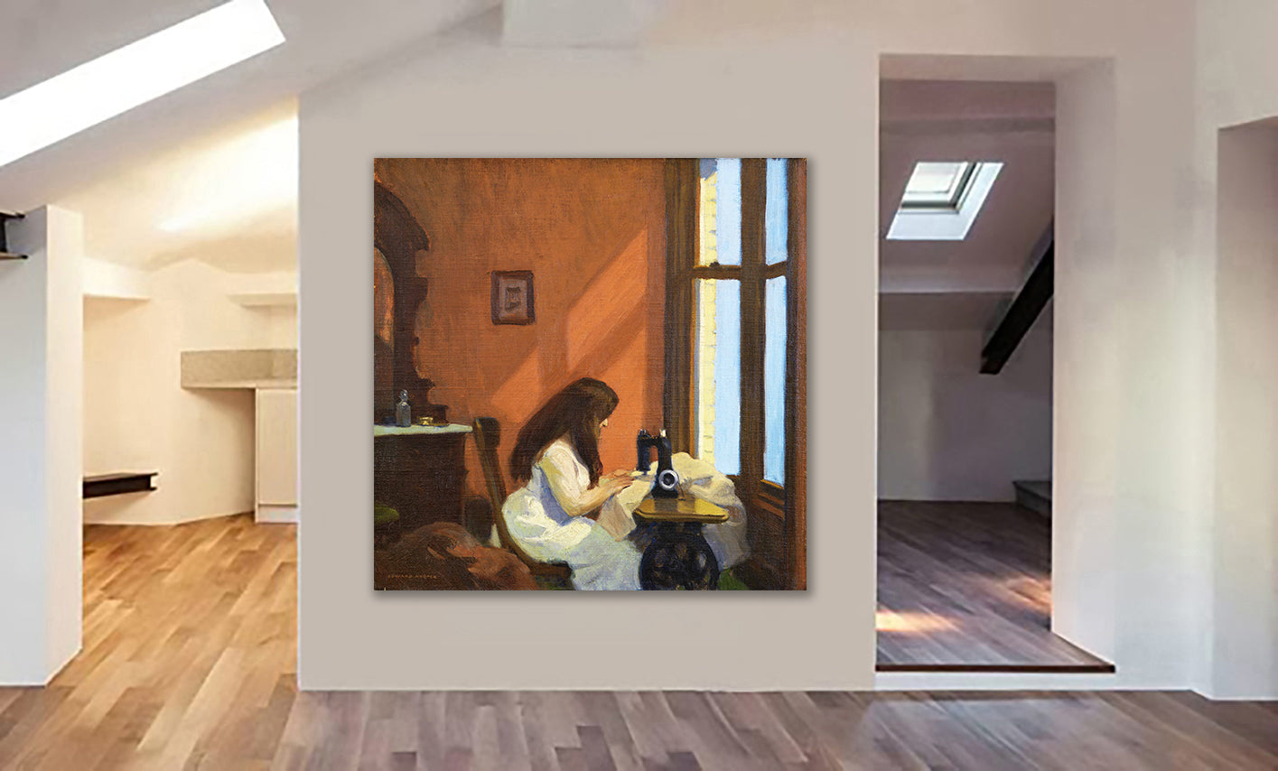 Girl At A Sewing Machine Wall Art by Edward Hopper - Framed Canvas Wall Art Print - Various Sizes