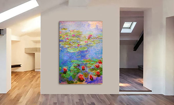 Water Lilies Red - Wall Art by Claude Monet - Canvas Wall Art Framed Print - Various Sizes