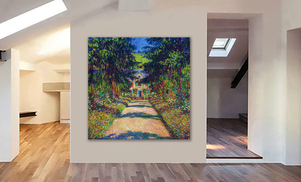 Pathway In Monet's Garden At Giverny by Claude Monet - Framed Canvas Wall Art Print - Various Sizes