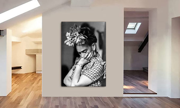 Frida Kahlo - Black and White Vintage Photo - Wall Art - Canvas Wall Art Framed Print - Various Sizes