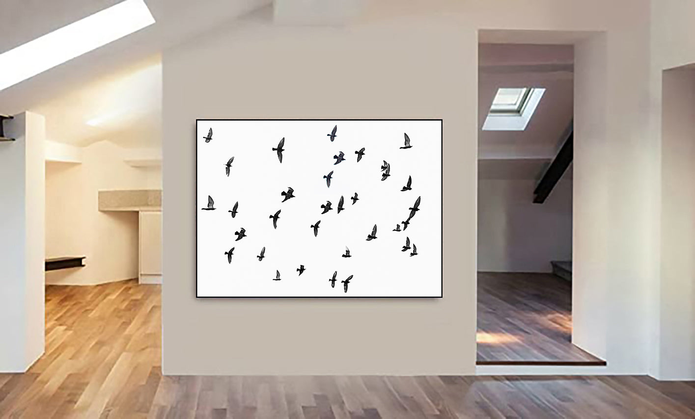 A Flock Of Birds - Wall Art - Canvas Wall Art Framed  Print - Various Sizes