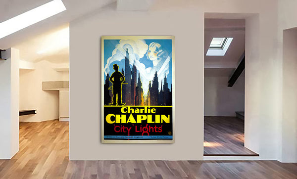 Charlie Chaplin - City Lights Vintage Movie Wall Art - Canvas Wall Art Framed Print - Various Sizes