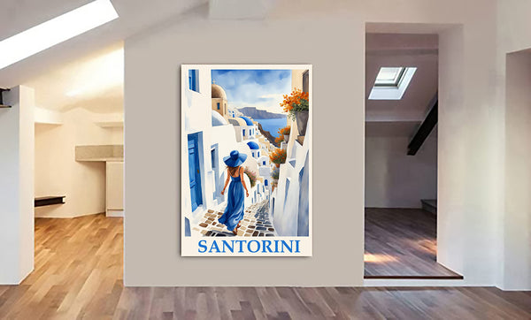 Santorini - Greece Wall Art - Canvas Wall Art Framed Print - Various Sizes