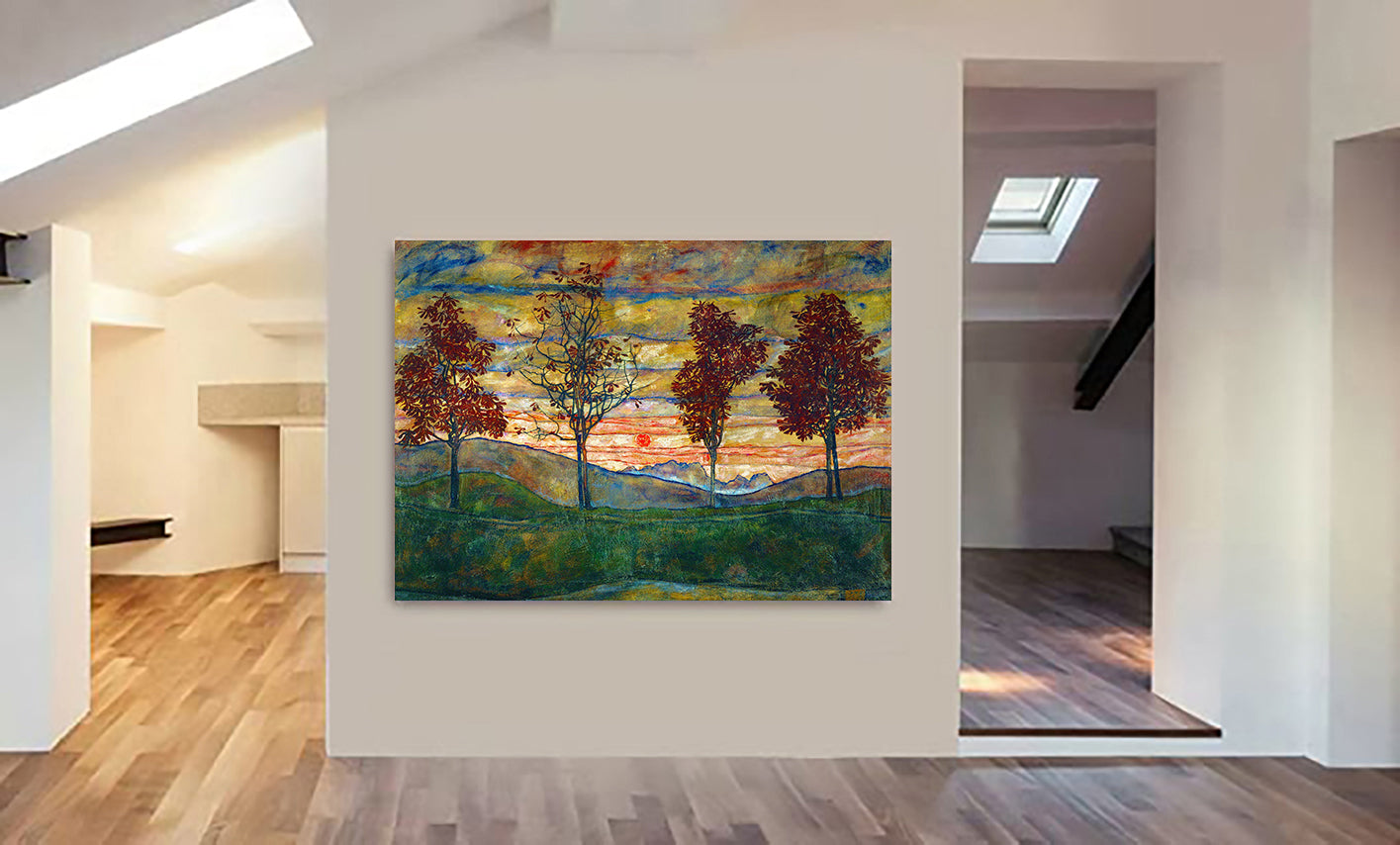Four Trees Abstract Wall Art by Egon Schiele - Canvas Wall Art Framed Print - Various Sizes