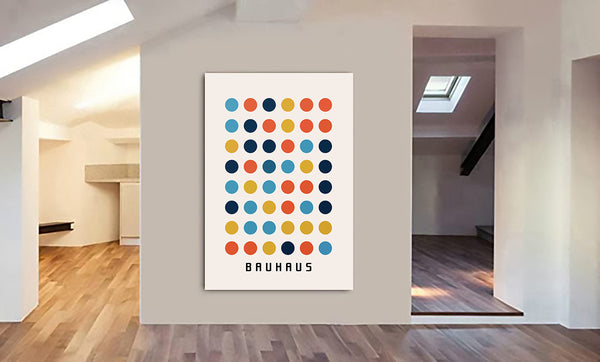 Bauhaus Dot Matrix Multicoloured Circles - Canvas Wall Art Framed Print - Various Sizes