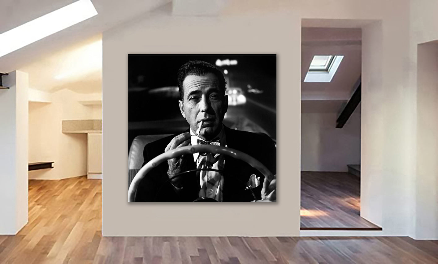 Humphrey Bogart Driving - Movie Art - Canvas Wall Art Framed Print - Various Sizes
