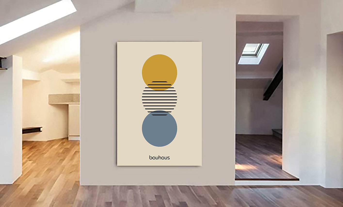 Bauhaus 3 Circles Wall Art - Canvas Wall Art Framed Print - Various Sizes