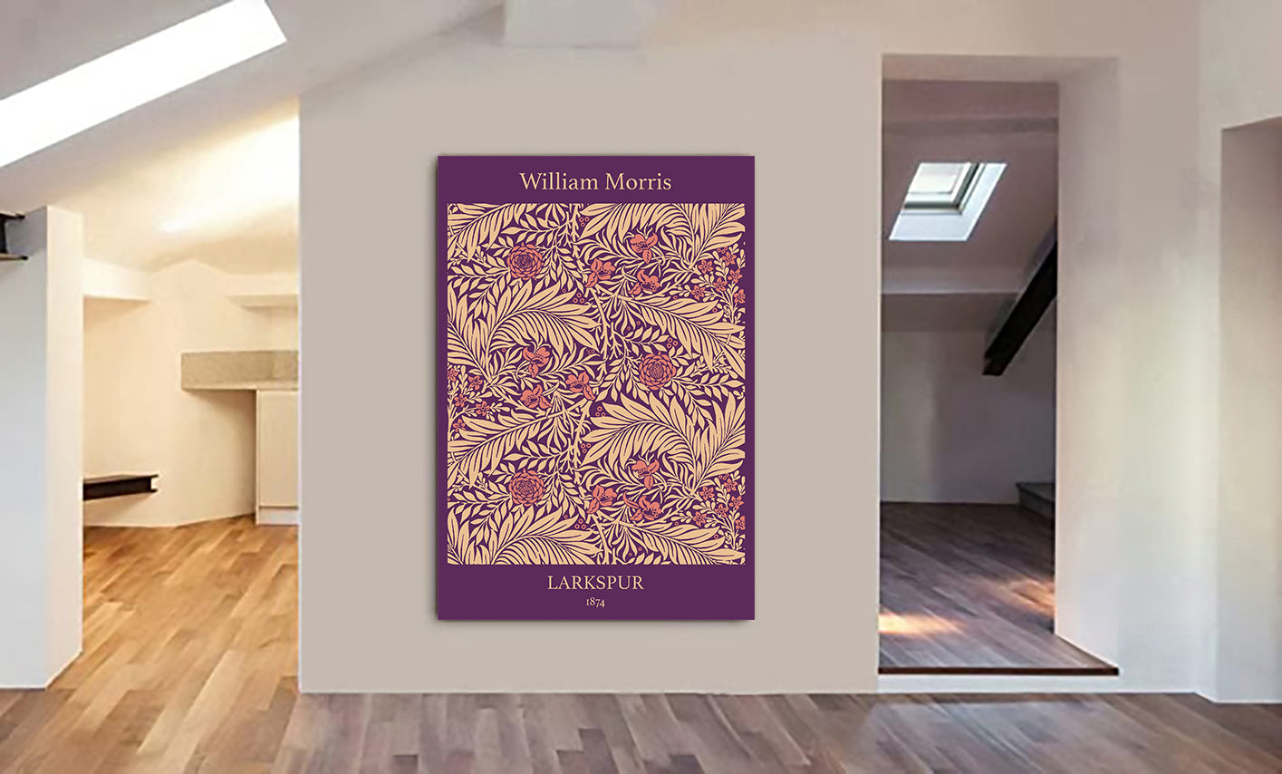 Larkspur Pattern in Purple - Wall art by William Morris - Canvas Wall Art Framed Print - Various Sizes