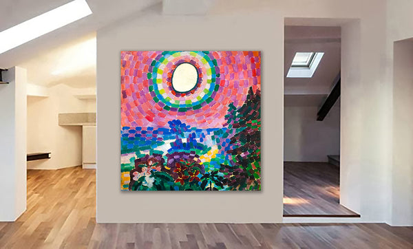 Landscape with Disc Abstract Art by Robert Delaunay - Framed Canvas Wall Art - Various Sizes