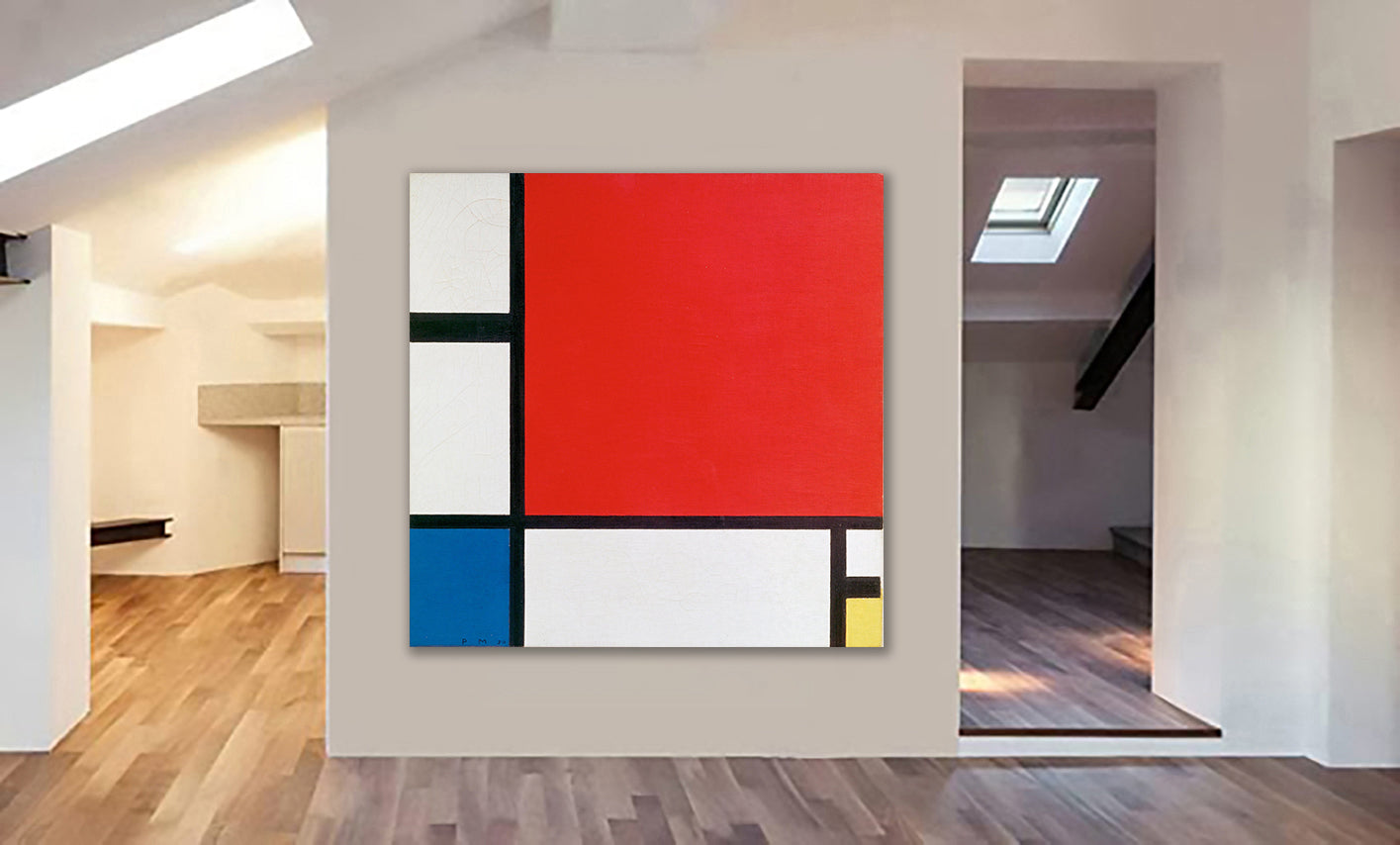 Composition II in Red, Blue, and Yellow - Wall Art by Piet Mondrian 1930 - Framed Canvas Wall Art Print - Various Sizes
