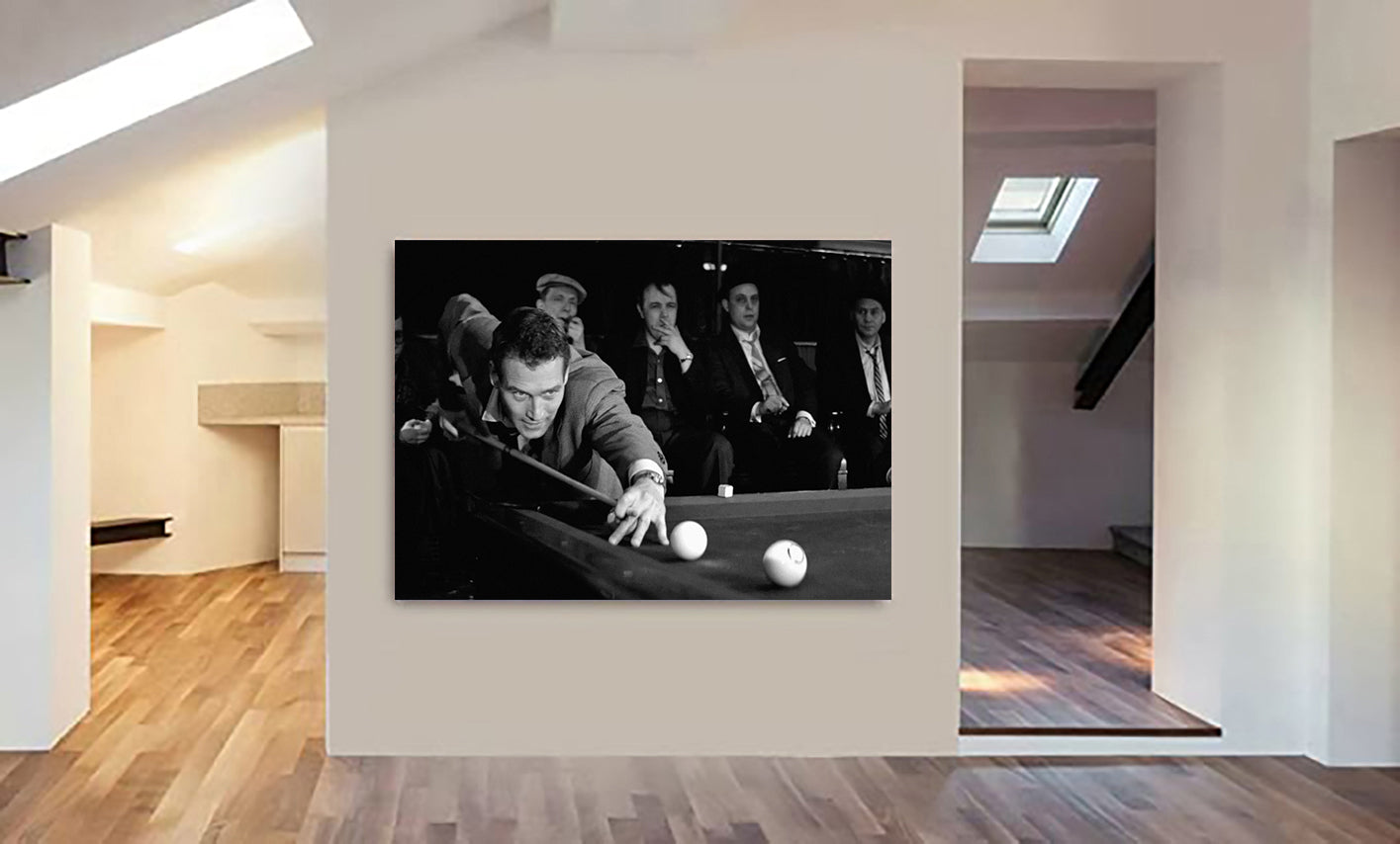 The Hustler - Classic Movie - Paul Newman Playing Pool - Canvas Wall Art Framed Print - Various Sizes