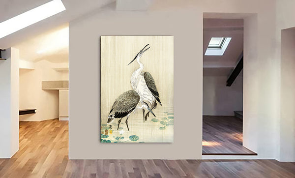 Two Herons In The Rain - Japanese Wall Art by Ohara Koson - Canvas Wall Art Framed  Print - Various Sizes