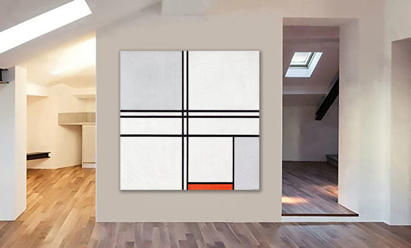 Composition (No. 1) Grey - Red - Abstract Wall Art by Piet Mondrian - Framed Canvas Wall Art Print - Various Sizes