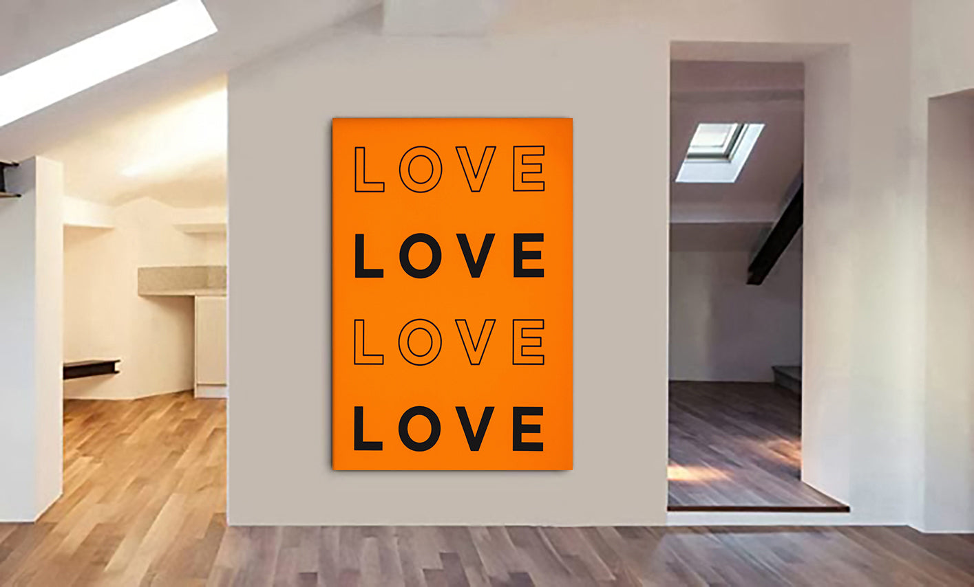Love - Orange Wall Art - Canvas Wall Art Framed Print - Various Sizes