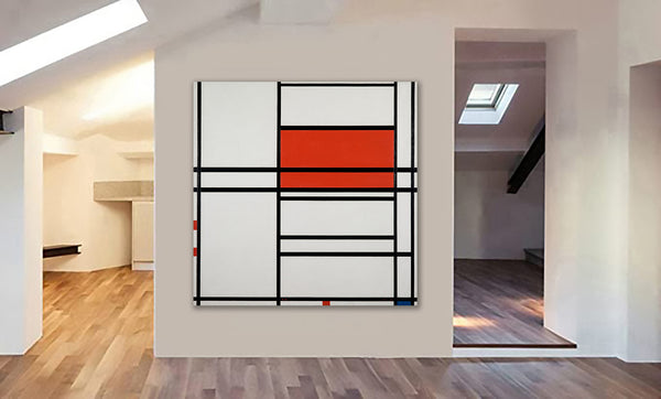 Composition No. 4 with Red and Blue Wall Art by Piet Mondrian - Framed Canvas Wall Art Print - Various Sizes