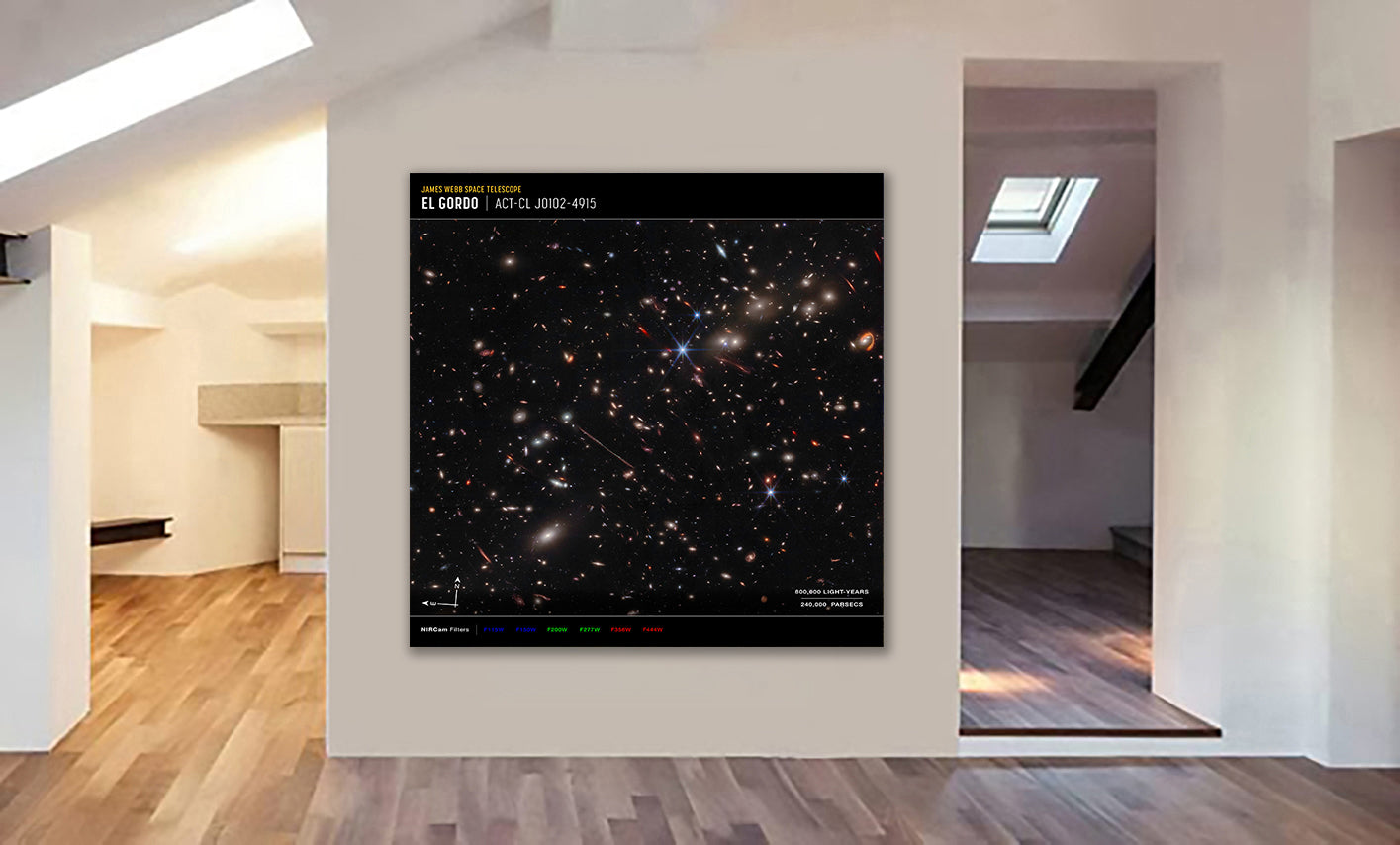 NASA - James Webb Telescope - El Gordo (NIRCam Compass Image) Wall Art - Framed Canvas Wall Art Print - Various Sizes
