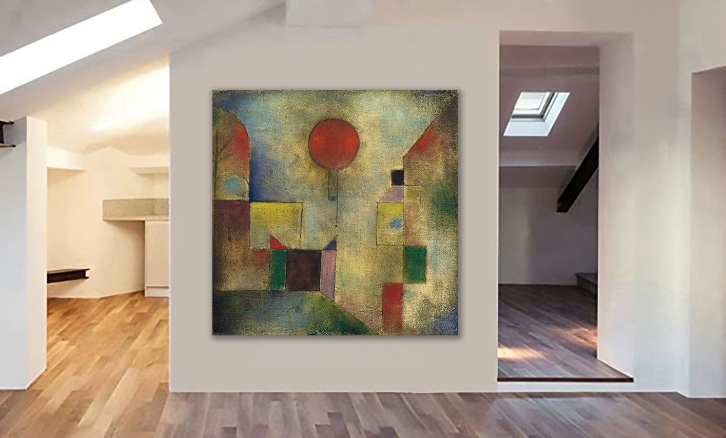 Red Balloon Abstract Art by Paul Klee 1922 - Canvas Framed Wall Art Print - Various Sizes
