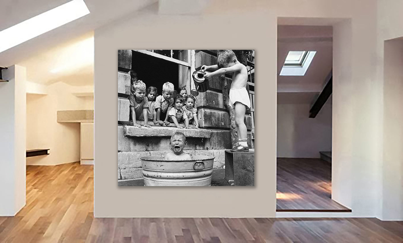 Bath Time - Funny Vintage Bathroom Wall Art - Framed Canvas Wall Art Print - Various Sizes