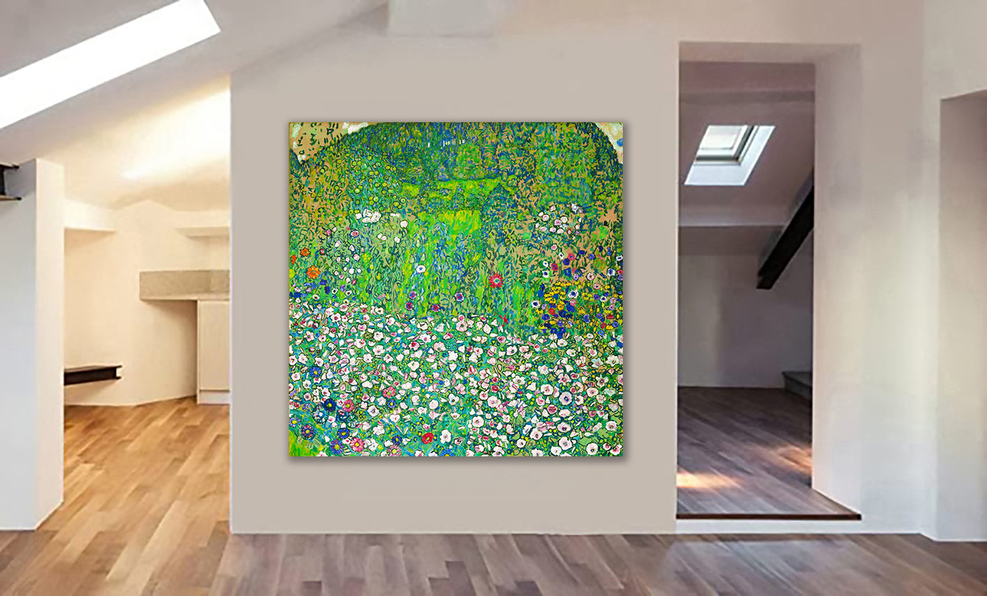 Garden Landscape With Mountain Top - Abstract Art by Gustav Klimt - Framed Canvas Wall Art Print - Various Sizes