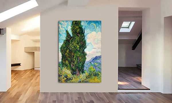 Cypresses by Vincent Van Gogh - Canvas Wall Art Framed Print - Various Sizes