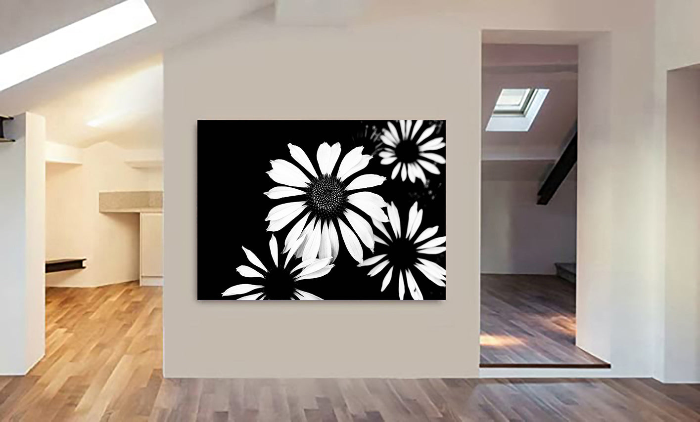 Monochrome Four Flowers - Wall Art - Canvas Wall Art Framed Print - Various Sizes