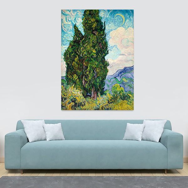 Cypresses by Vincent Van Gogh - Canvas Wall Art Framed Print - Various Sizes