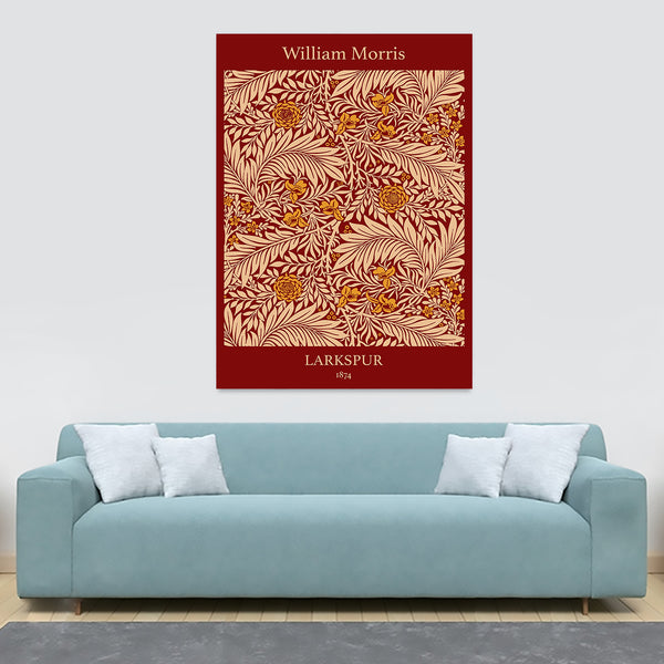 Larkspur Pattern in Red - Wall art by William Morris - Canvas Wall Art Framed Print - Various Sizes