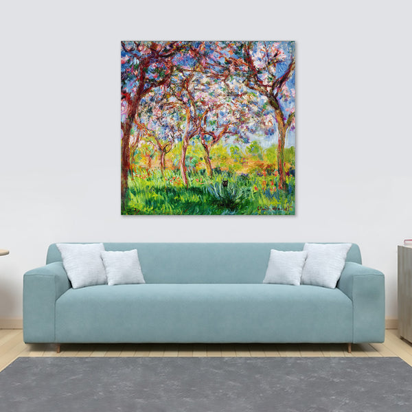 Monet - Spring in Giverny with Black Cat - Funny Wall Art - Framed Canvas Wall Art Print - Various Sizes