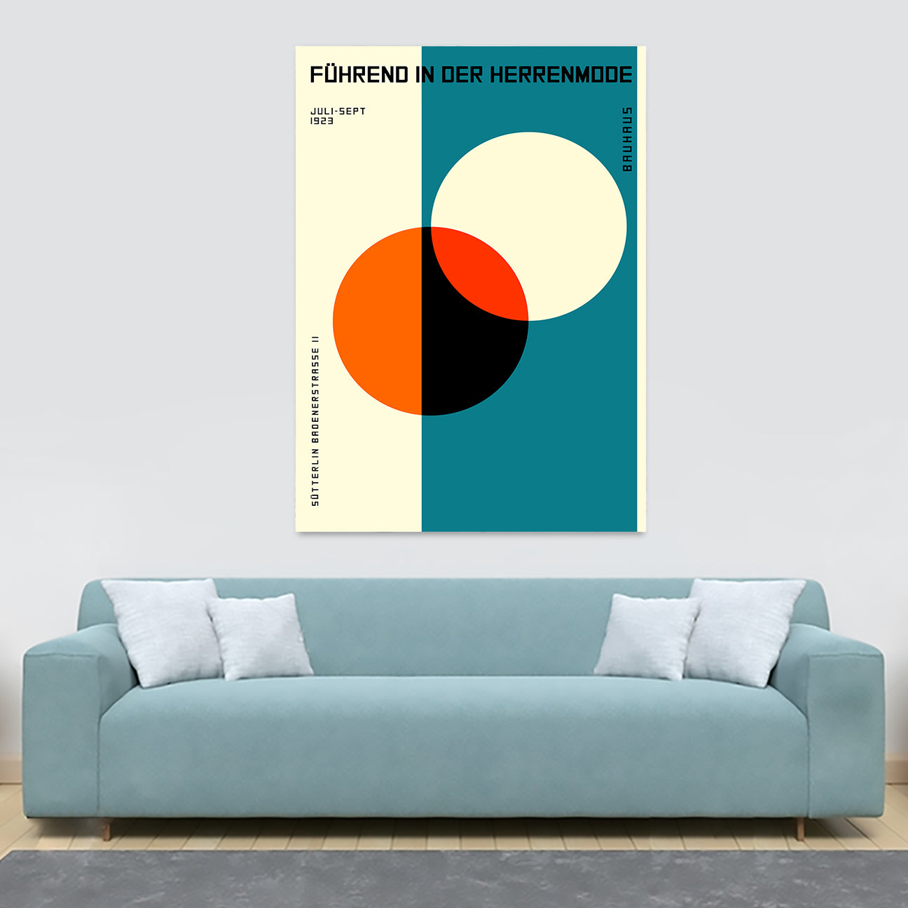 Bauhaus Herrenmode 1923 Orange Circle on Blue - Canvas Wall Art Framed Print - Various Sizes