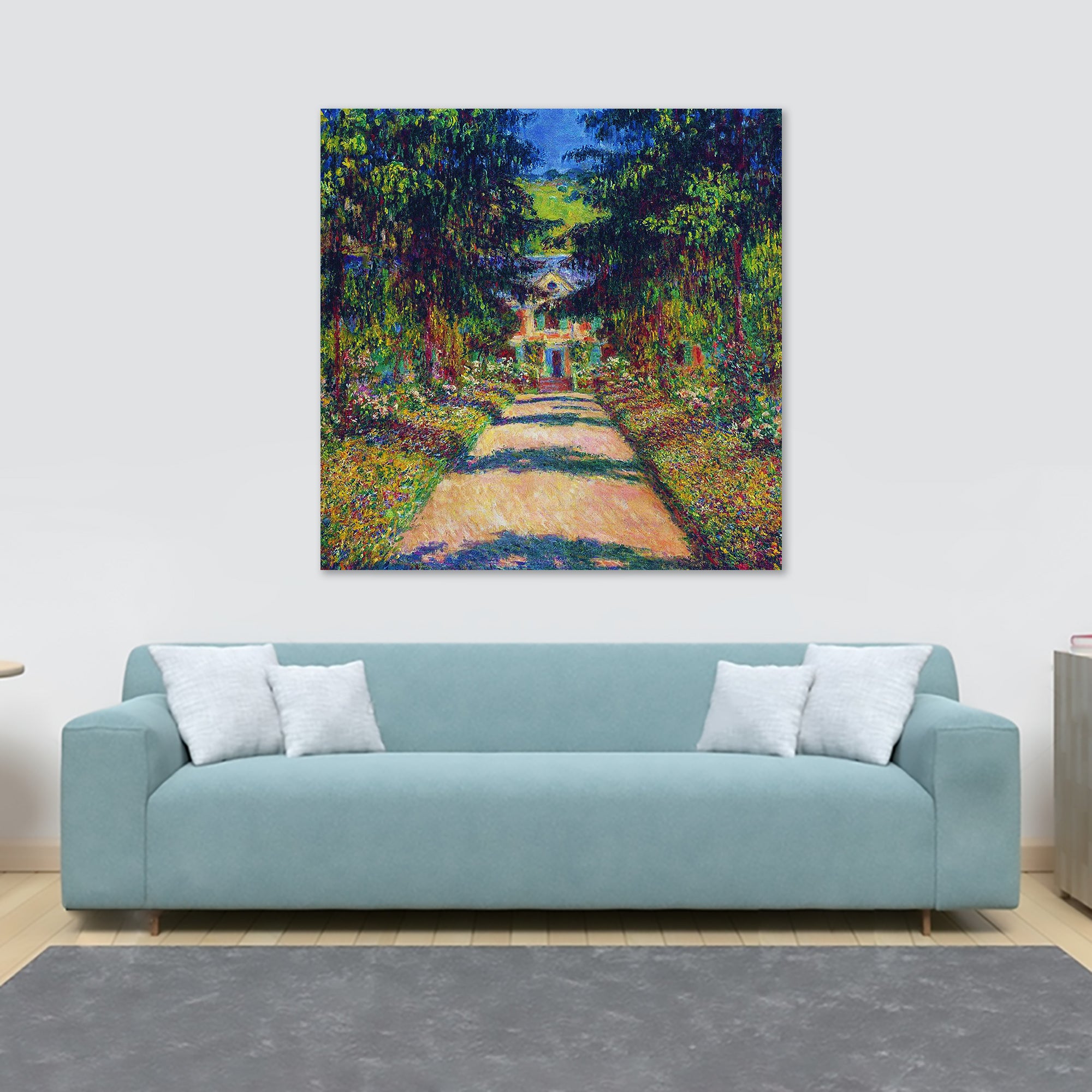 Pathway In Monet's Garden At Giverny by Claude Monet - Framed Canvas Wall Art Print - Various Sizes