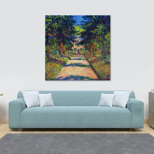 Pathway In Monet's Garden At Giverny by Claude Monet - Framed Canvas Wall Art Print - Various Sizes