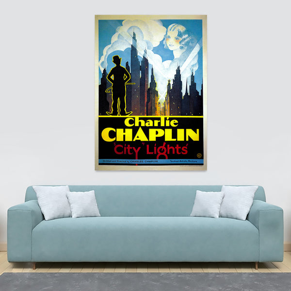 Charlie Chaplin - City Lights Vintage Movie Wall Art - Canvas Wall Art Framed Print - Various Sizes