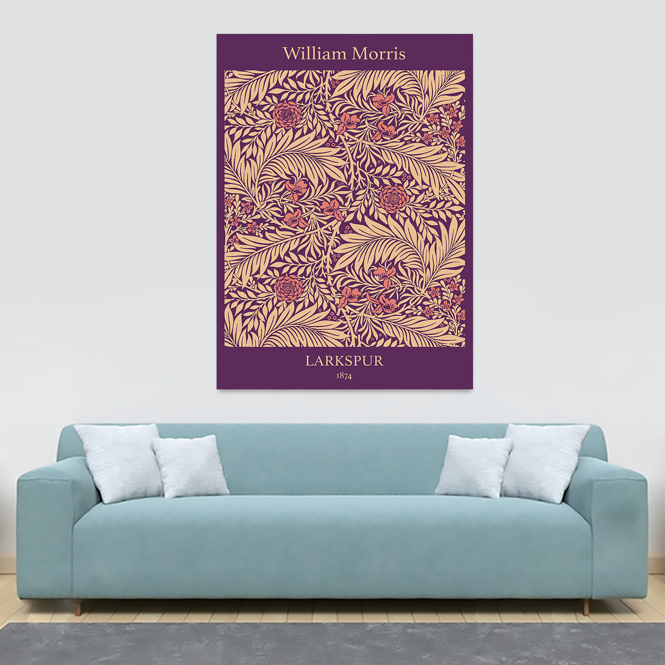 Larkspur Pattern in Purple - Wall art by William Morris - Canvas Wall Art Framed Print - Various Sizes