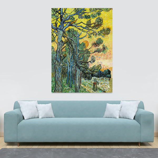 Pine Trees Against An Evening Sky by Vincent Van Gogh - Canvas Wall Art Framed Print - Various Sizes