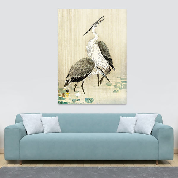 Two Herons In The Rain - Japanese Wall Art by Ohara Koson - Canvas Wall Art Framed  Print - Various Sizes