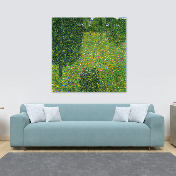 Landscape Garden Meadow In Flower by Gustav Klimt - Framed Canvas Wall Art Print - Various Sizes