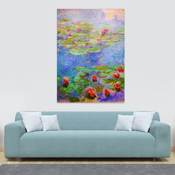 Water Lilies Red - Wall Art by Claude Monet - Canvas Wall Art Framed Print - Various Sizes