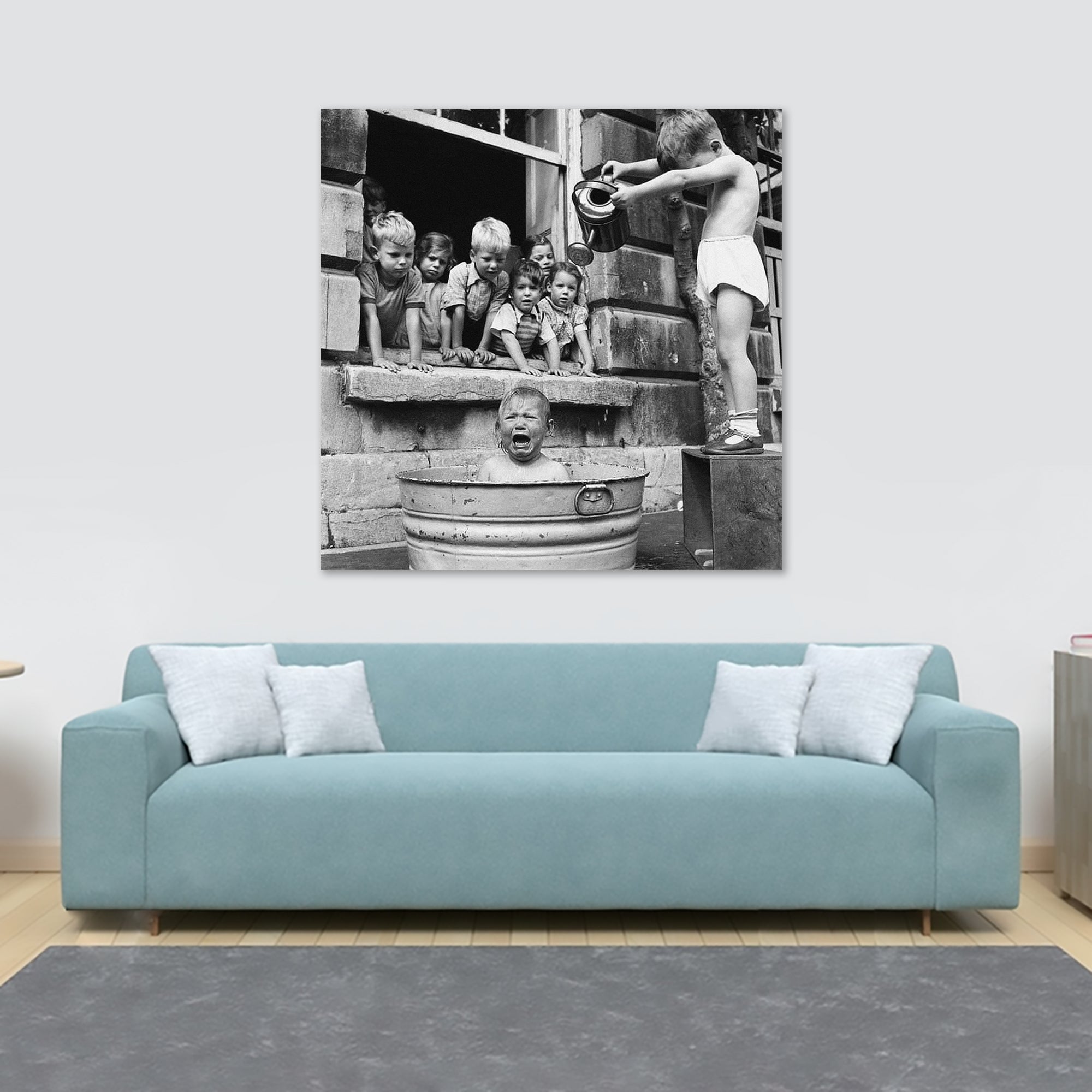 Bath Time - Funny Vintage Bathroom Wall Art - Framed Canvas Wall Art Print - Various Sizes