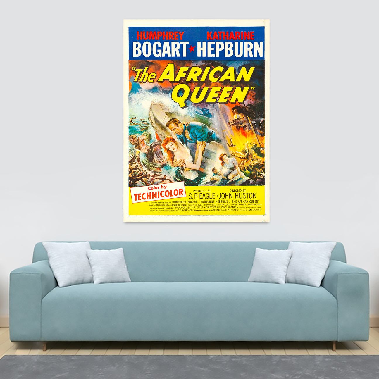 The African Queen - Bogart - Hepburn Movie Art - Canvas Wall Art Framed Print - Various Sizes