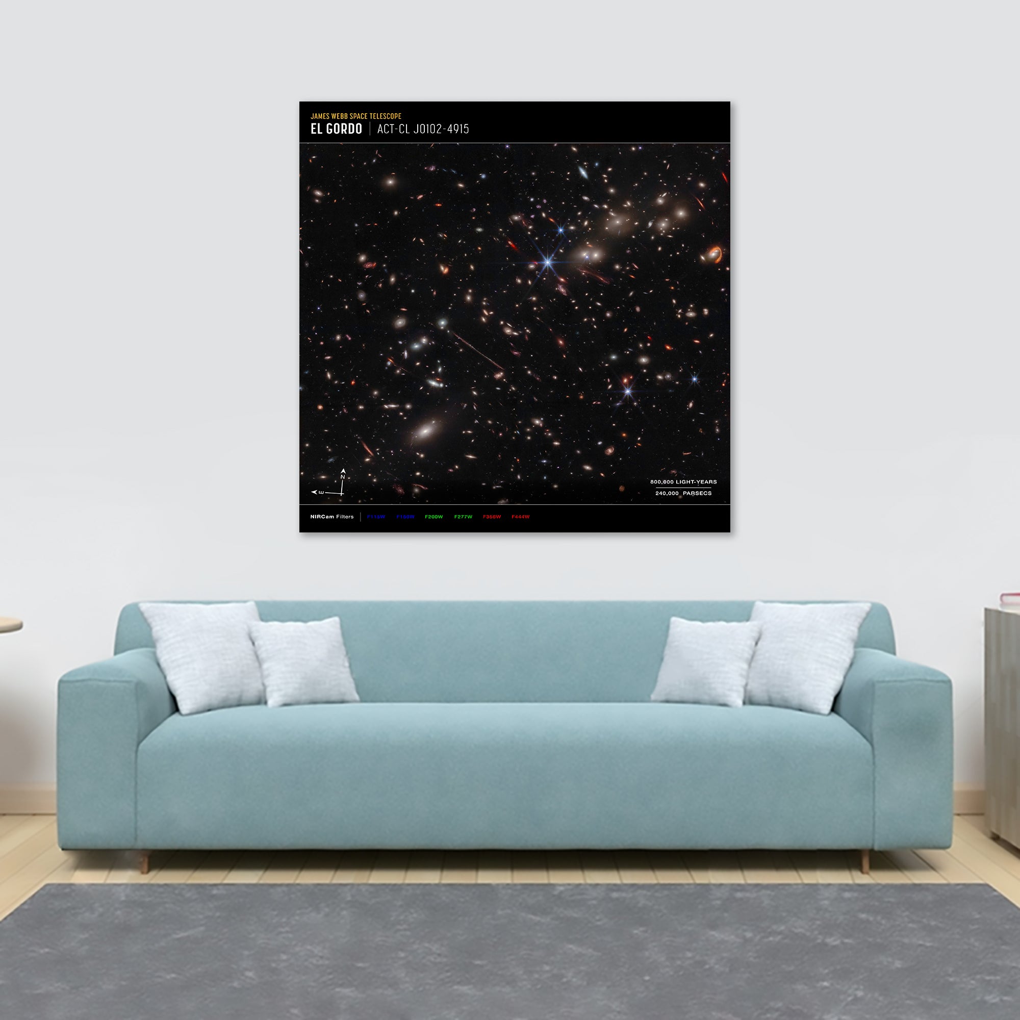 NASA - James Webb Telescope - El Gordo (NIRCam Compass Image) Wall Art - Framed Canvas Wall Art Print - Various Sizes