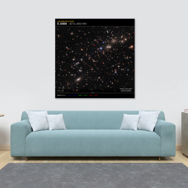 NASA - James Webb Telescope - El Gordo (NIRCam Compass Image) Wall Art - Framed Canvas Wall Art Print - Various Sizes