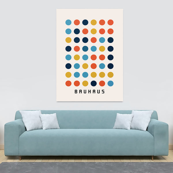 Bauhaus Dot Matrix Multicoloured Circles - Canvas Wall Art Framed Print - Various Sizes