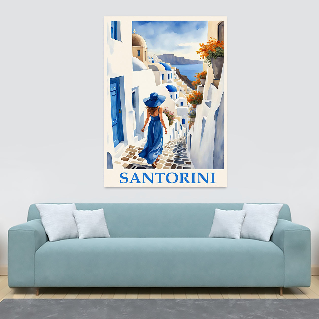 Santorini - Greece Wall Art - Canvas Wall Art Framed Print - Various Sizes