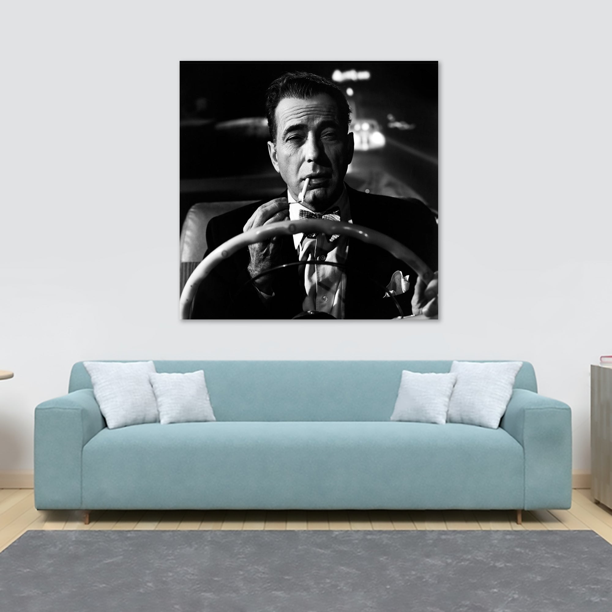 Humphrey Bogart Driving - Movie Art - Canvas Wall Art Framed Print - Various Sizes
