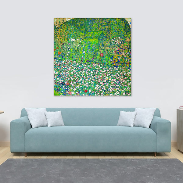 Garden Landscape With Mountain Top - Abstract Art by Gustav Klimt - Framed Canvas Wall Art Print - Various Sizes