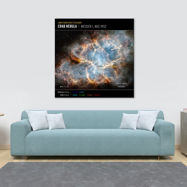 NASA James Webb Telescope - Crab Nebula (NIRCam and MIRI Compass Image) Wall Art - Framed Canvas Wall Art Print - Various Sizes
